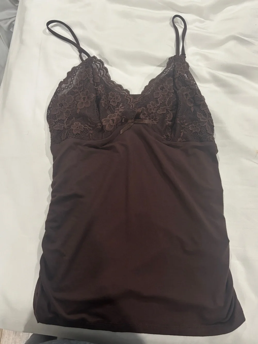 Lace Trim Brown Cami Tank Top